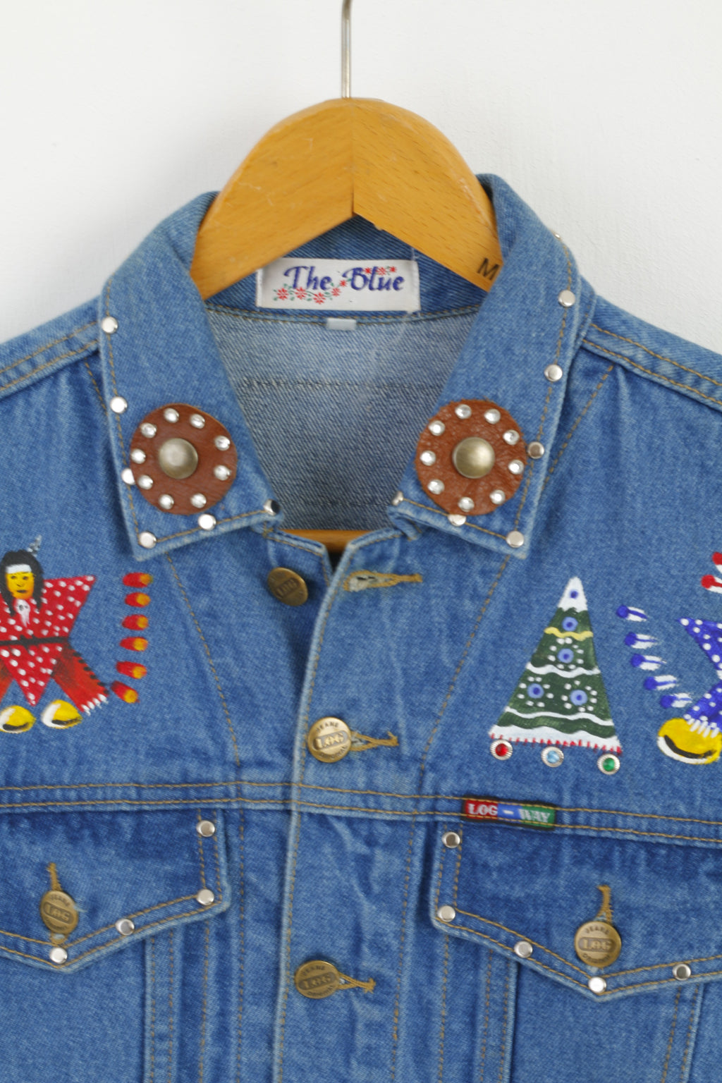 The Blue Log Jeans Women L Denim Jacket Indian Cotton Emroidered Boho Top