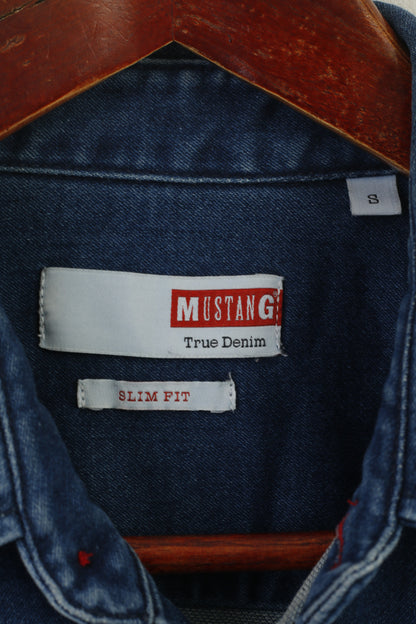 Camicia casual da uomo Mustang Top vintage a maniche lunghe elasticizzato slim fit in denim blu