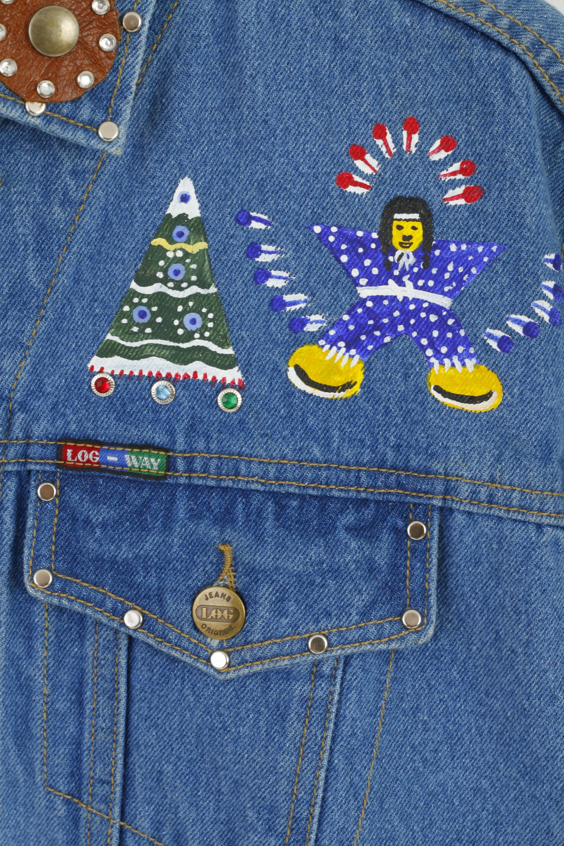 The Blue Log Jeans Women L Denim Jacket Indian Cotton Emroidered Boho Top