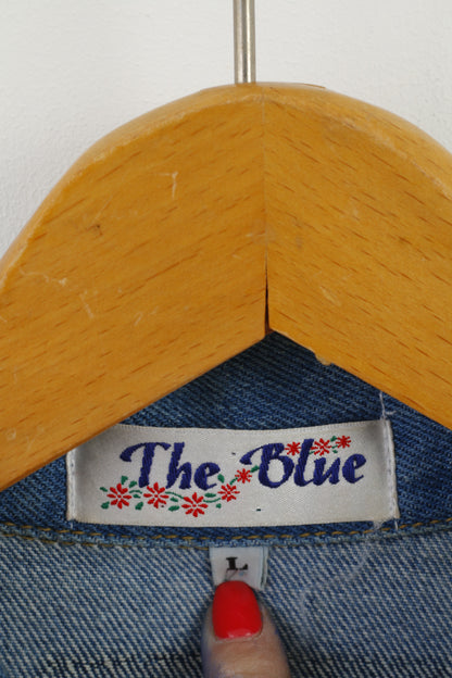 The Blue Log Jeans Women L Denim Jacket Indian Cotton Emroidered Boho Top