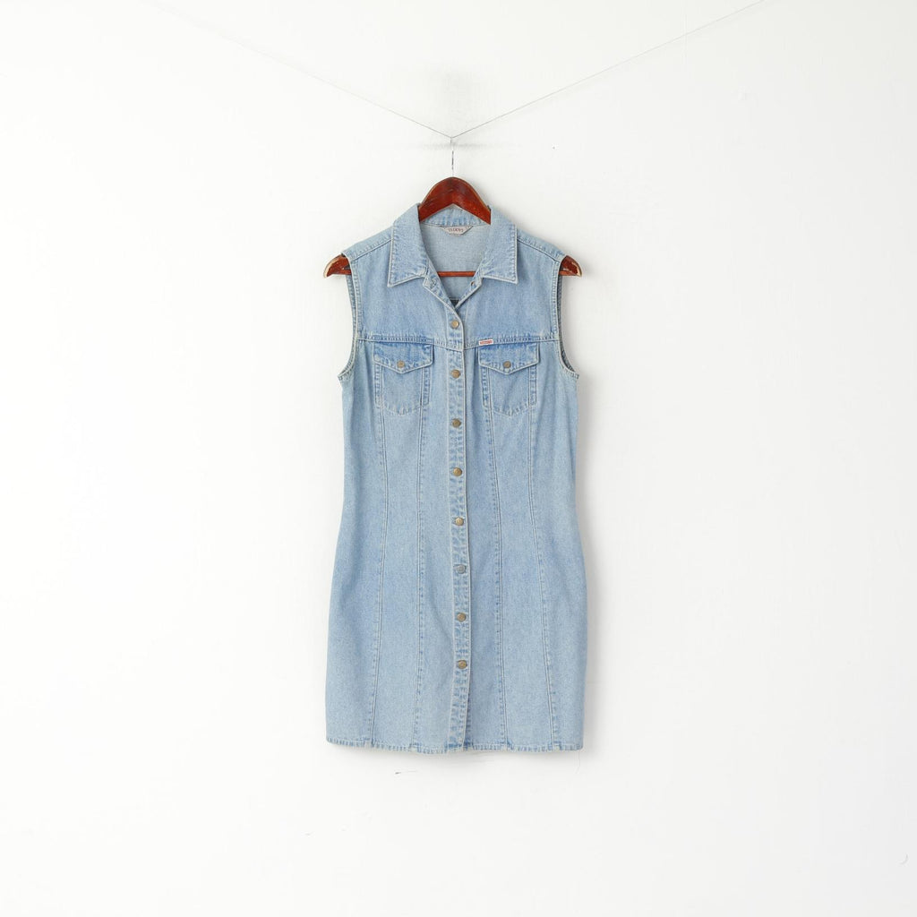 Teddy's Women 42 S/M Denim Dress Blue Vintage 90s Sleeveless Jeans Cotton