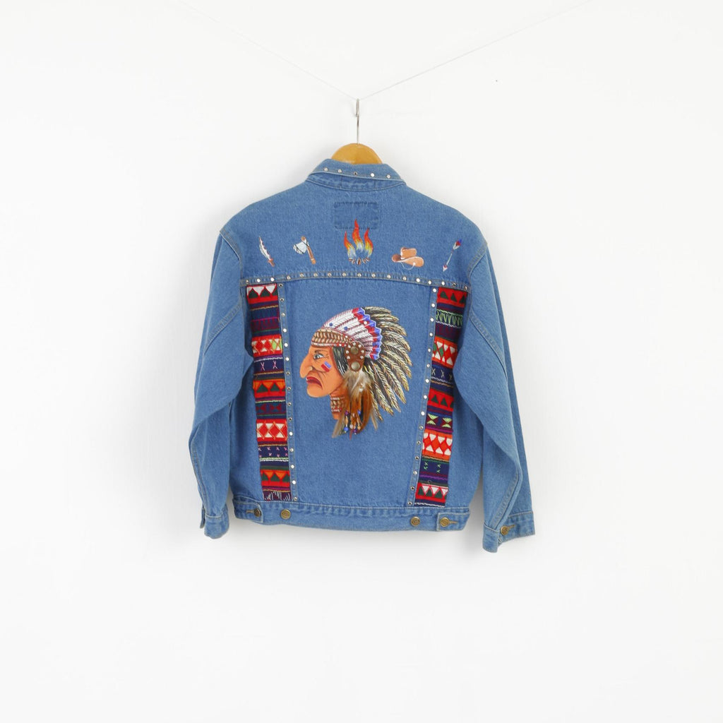 The Blue Log Jeans Women L Denim Jacket Indian Cotton Emroidered Boho Top