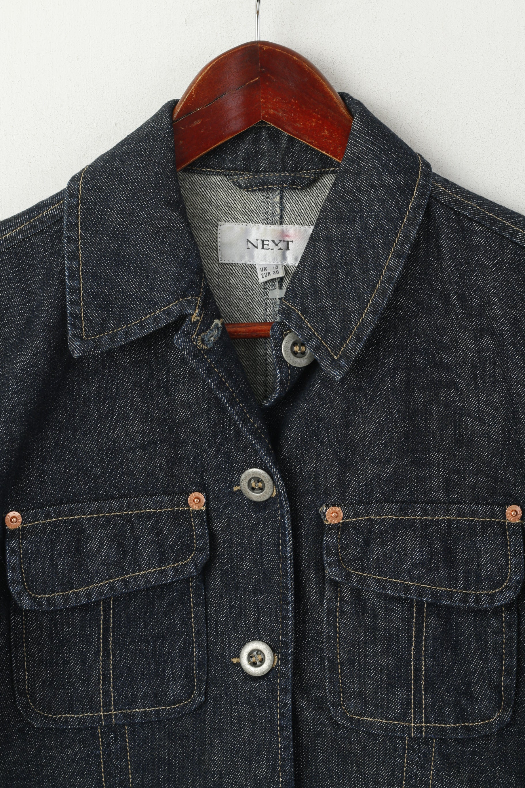 NEXT Veste en jean pour femme 10 38 S en coton bleu marine avec poches et haut boutonné
