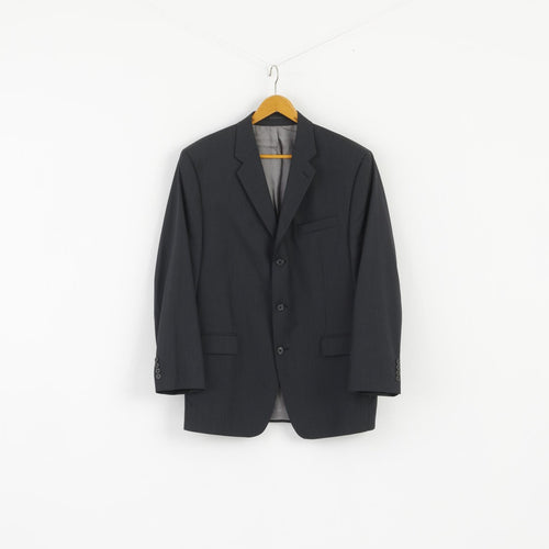 Calvin Klein Hommes 44 R Veste Bleu Marine Rayé Simple Boutonnage 100% Laine Blazer