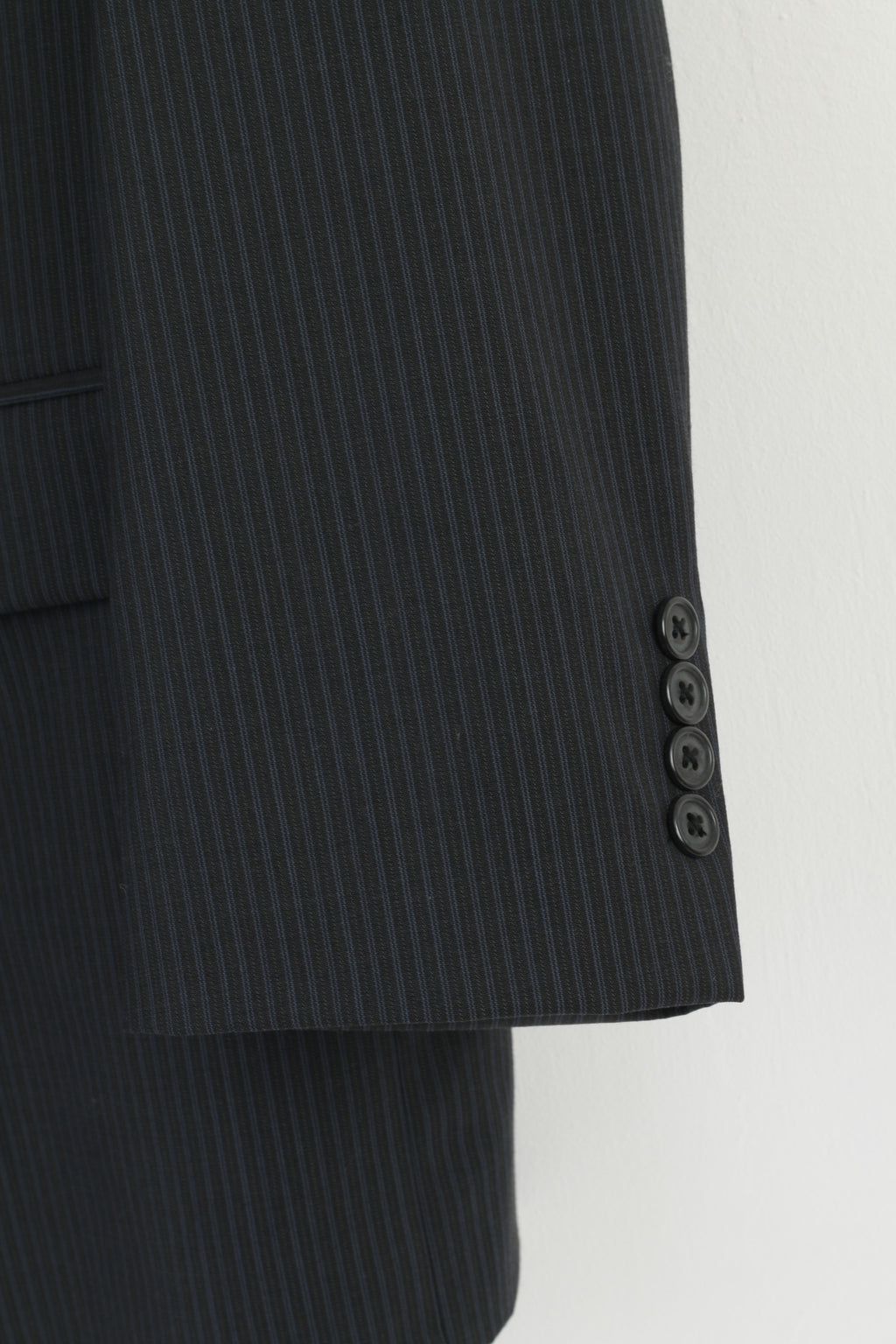 Calvin Klein Men 44 R Jacket Navy Striped Single Breasted 100% Wool Blazer