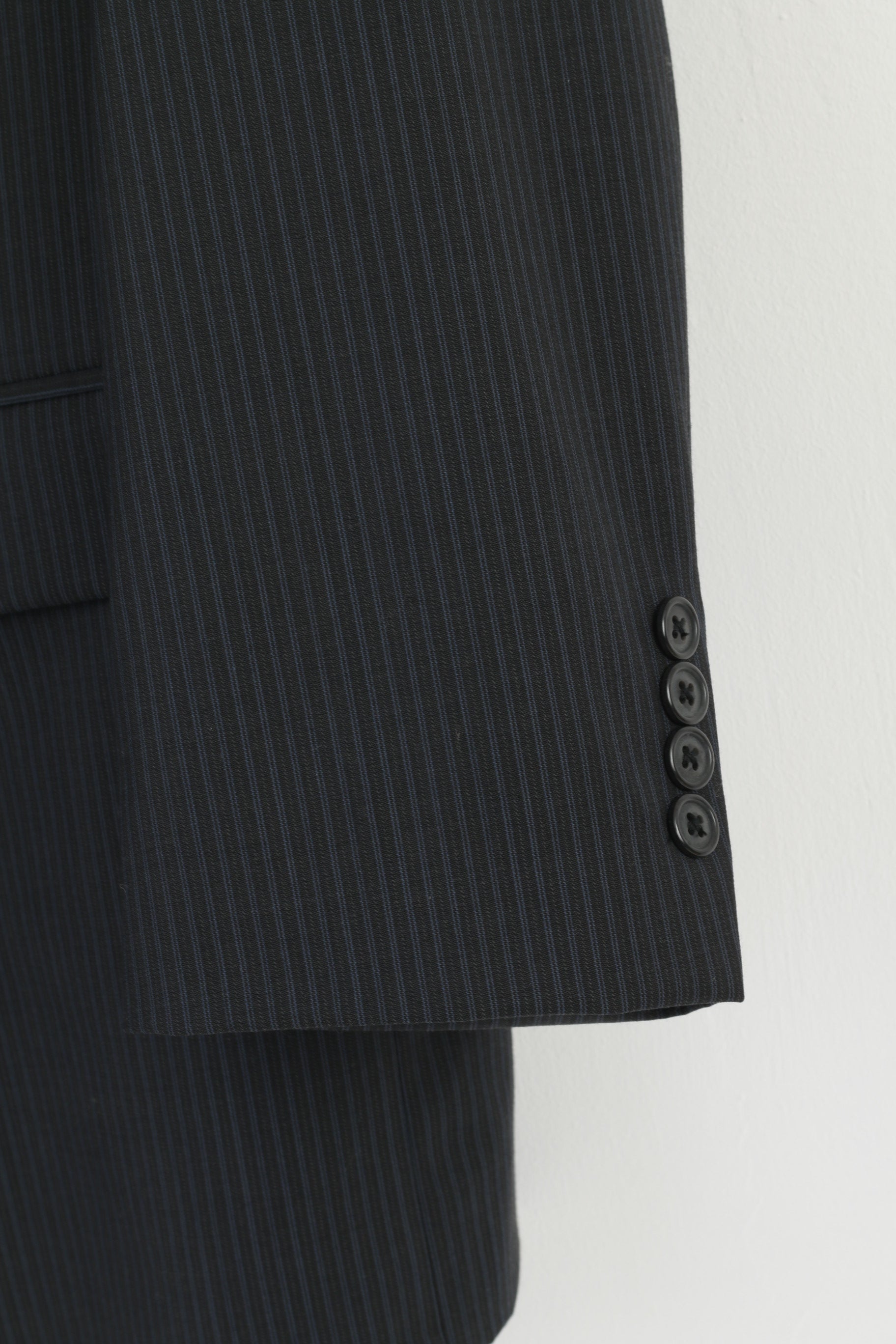 Calvin Klein Men 44 R Jacket Navy Striped Single Breasted 100% Wool Blazer