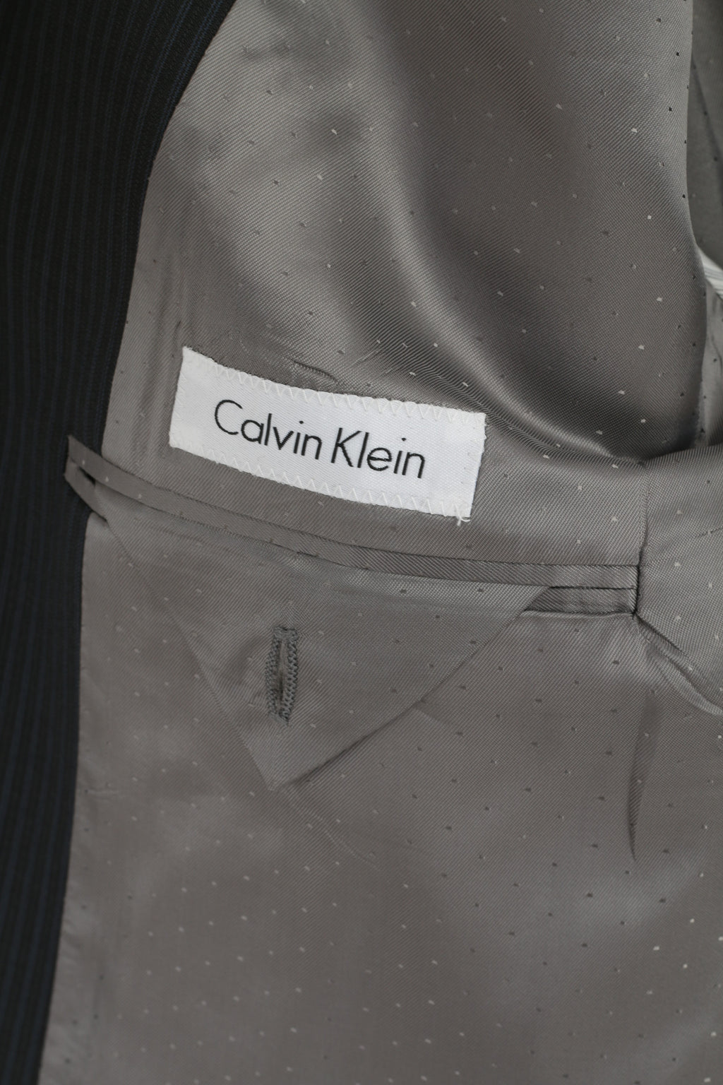 Calvin Klein Men 44 R Jacket Navy Striped Single Breasted 100% Wool Blazer