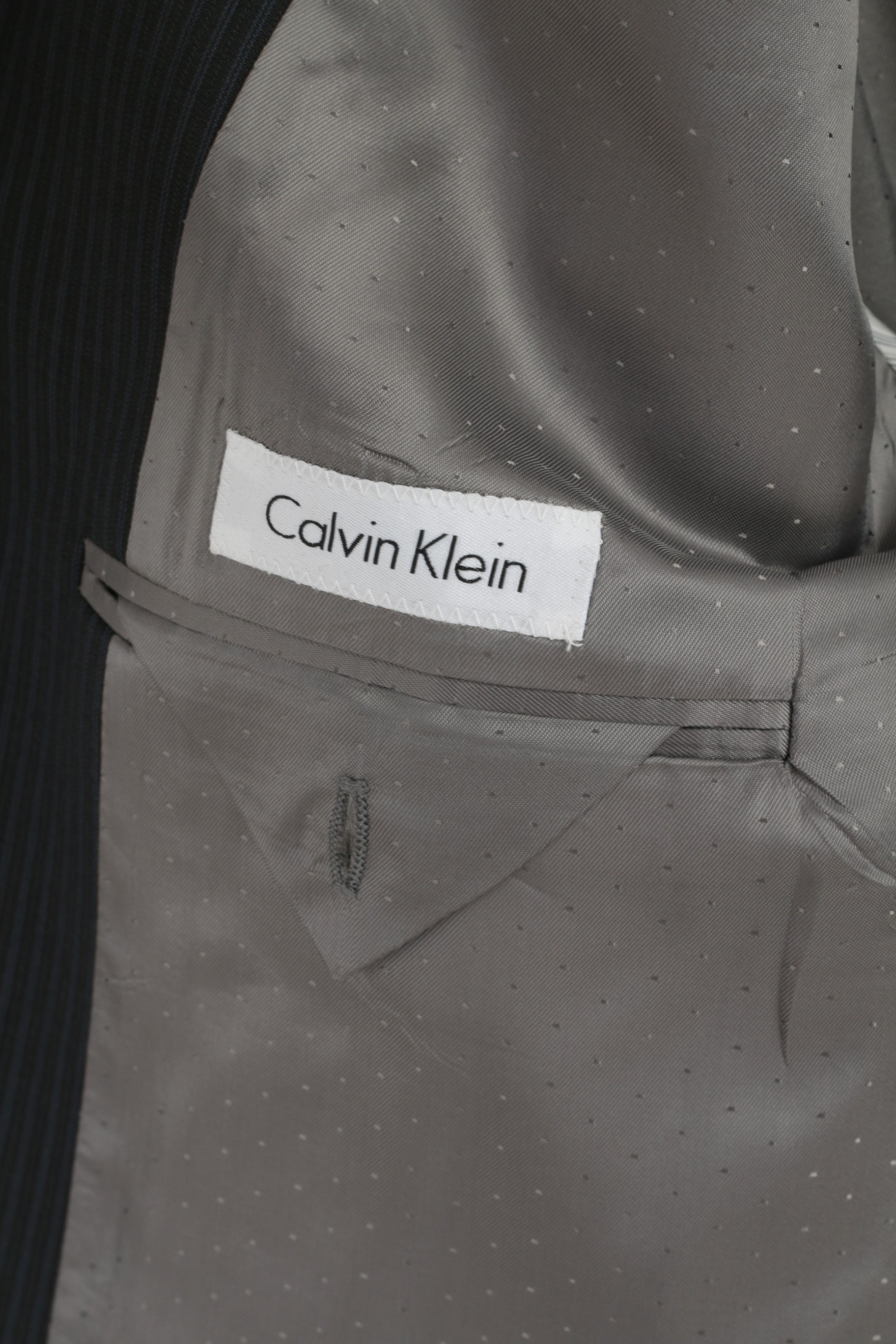 Calvin Klein Men 44 R Jacket Navy Striped Single Breasted 100% Wool Blazer