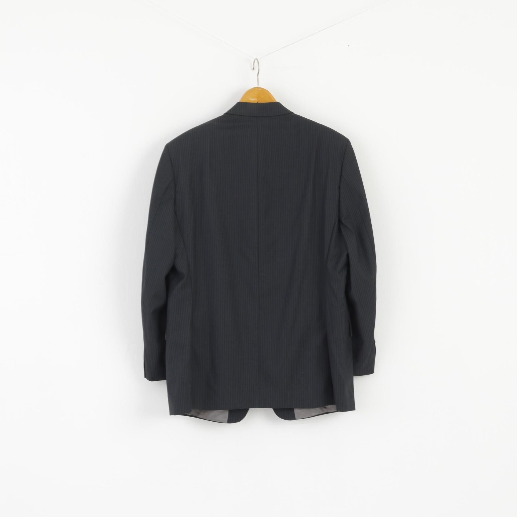 Calvin Klein Men 44 R Jacket Navy Striped Single Breasted 100% Wool Blazer