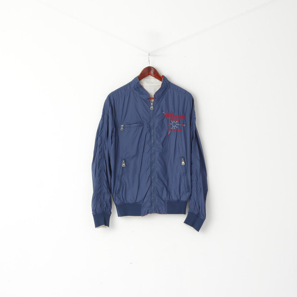 Diesel Men M (S) Jacket Navy Red Double-Sided Light Nylon Waterproof Zip Up Top