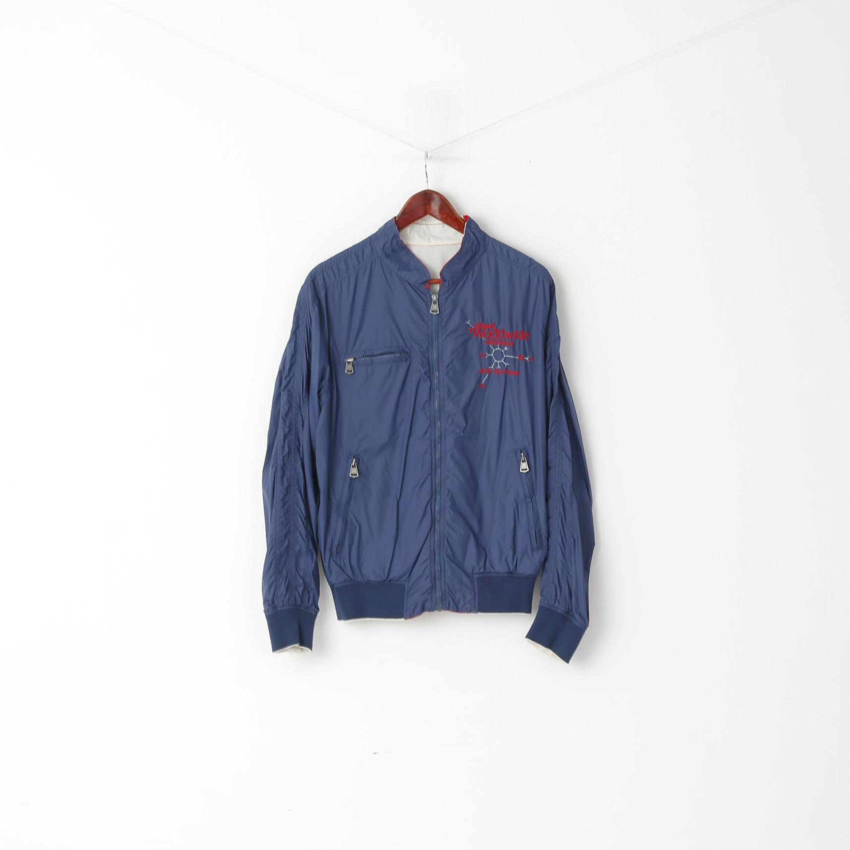 Diesel Men M (S) Jacket Navy Red Double-Sided Light Nylon Waterproof Zip Up Top