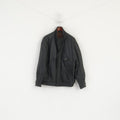 C&A Men 52 L Bomber Jacket Black Leather Vintage Full Zip Classic Biker Shoulder Pads Top
