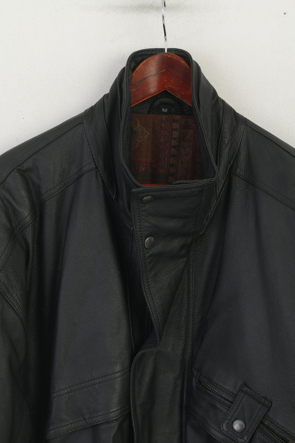 C&amp;A Hommes 52 L Blouson Bomber En Cuir Noir Vintage Zippé Classique Biker Épaulettes Haut