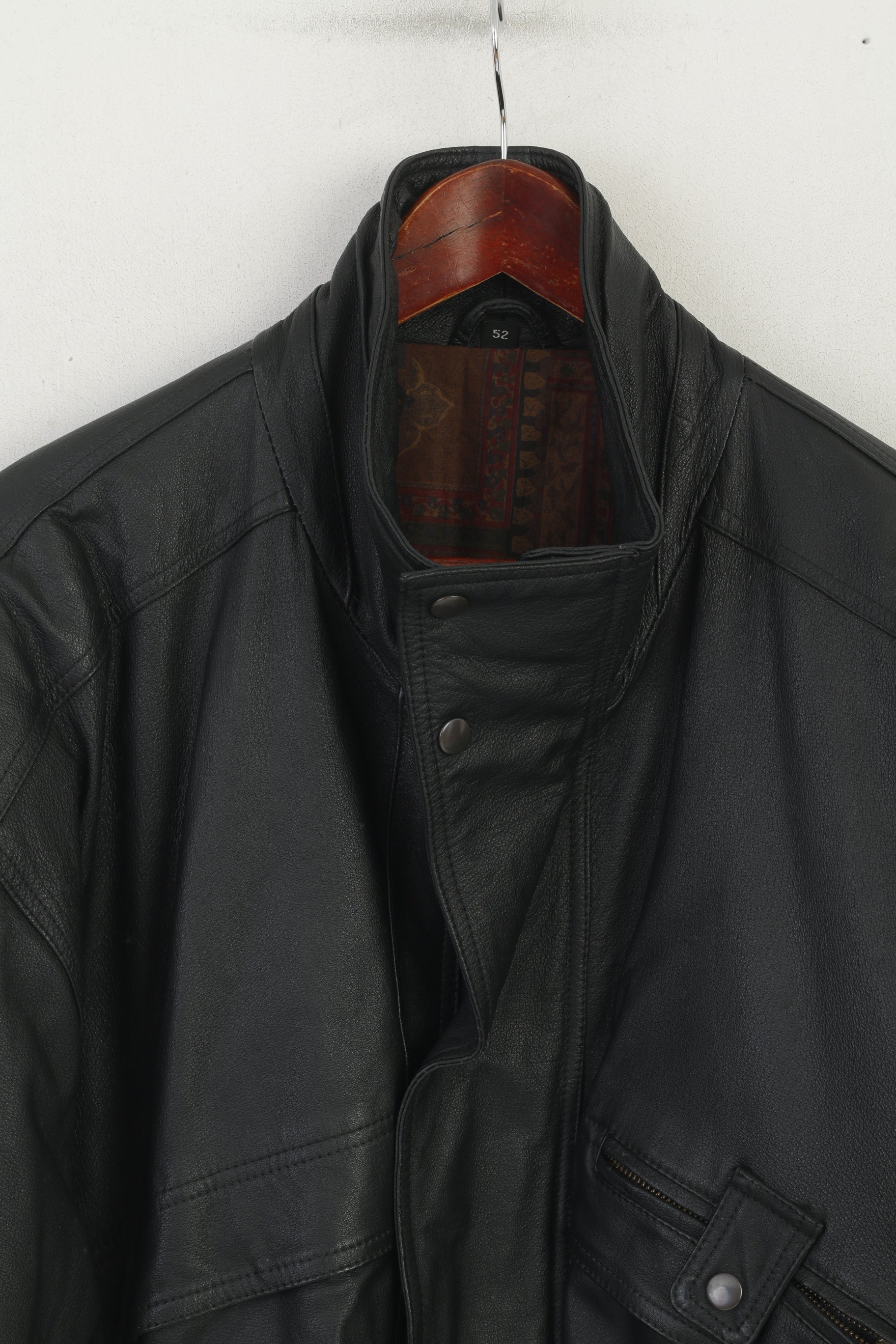 C&amp;A Hommes 52 L Blouson Bomber En Cuir Noir Vintage Zippé Classique Biker Épaulettes Haut