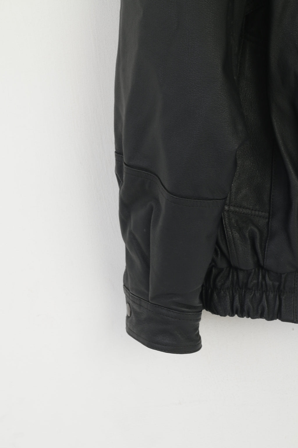 C&amp;A Hommes 52 L Blouson Bomber En Cuir Noir Vintage Zippé Classique Biker Épaulettes Haut