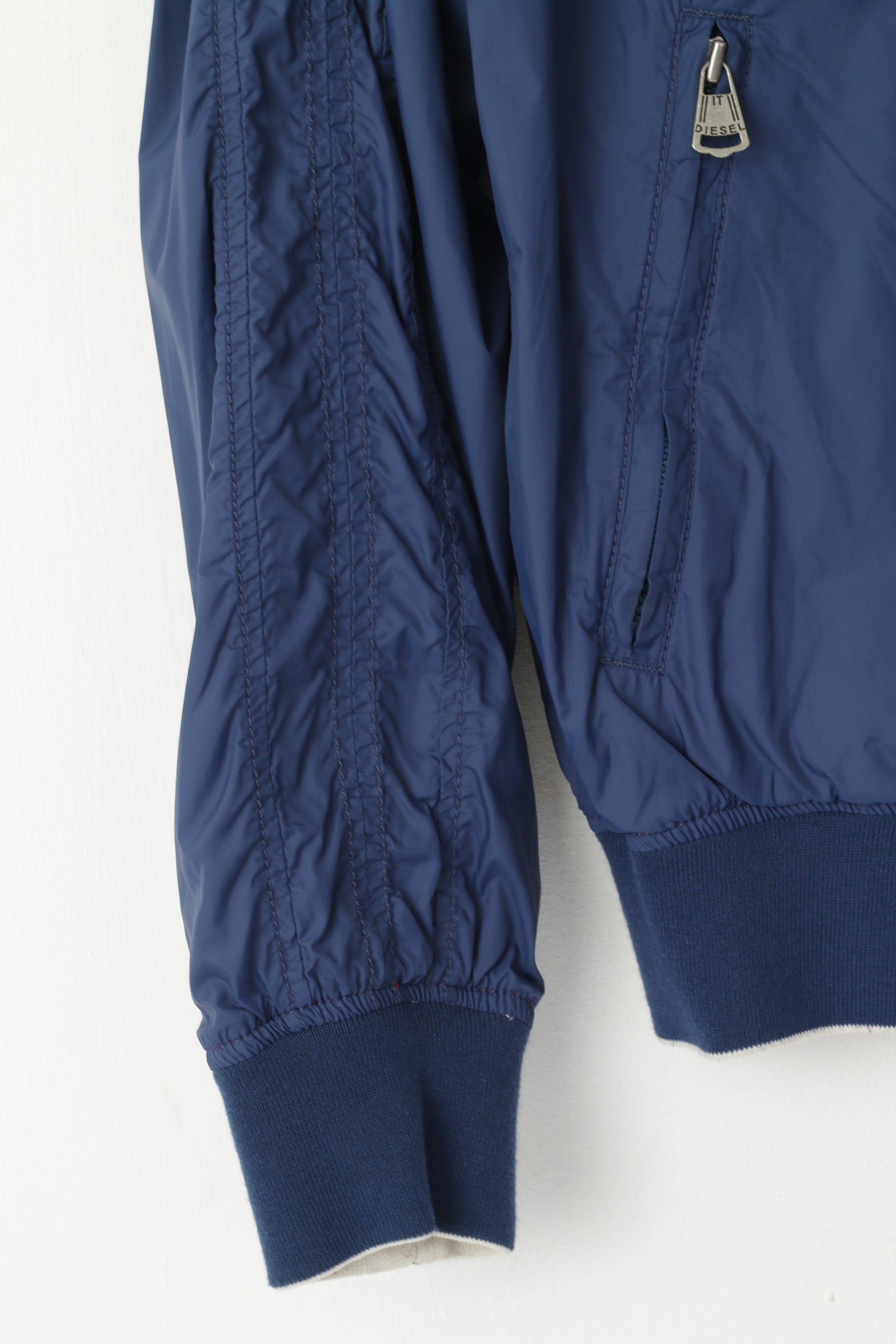 Diesel Men M (S) Jacket Navy Red Double-Sided Light Nylon Waterproof Zip Up Top