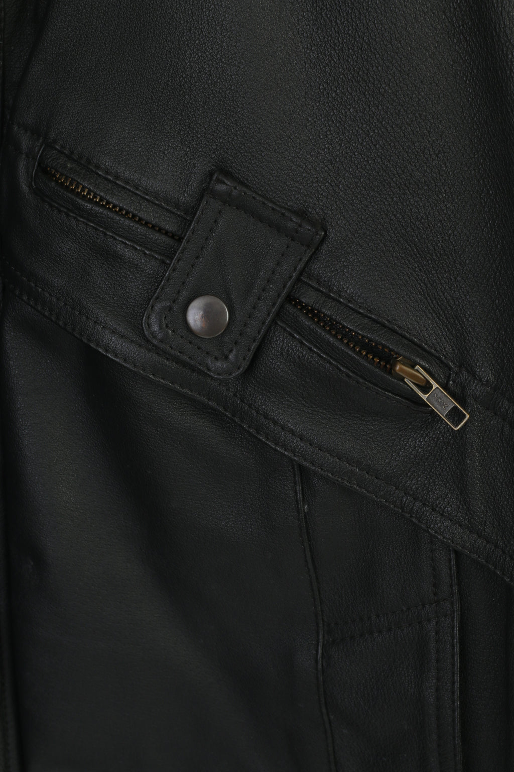 C&amp;A Hommes 52 L Blouson Bomber En Cuir Noir Vintage Zippé Classique Biker Épaulettes Haut