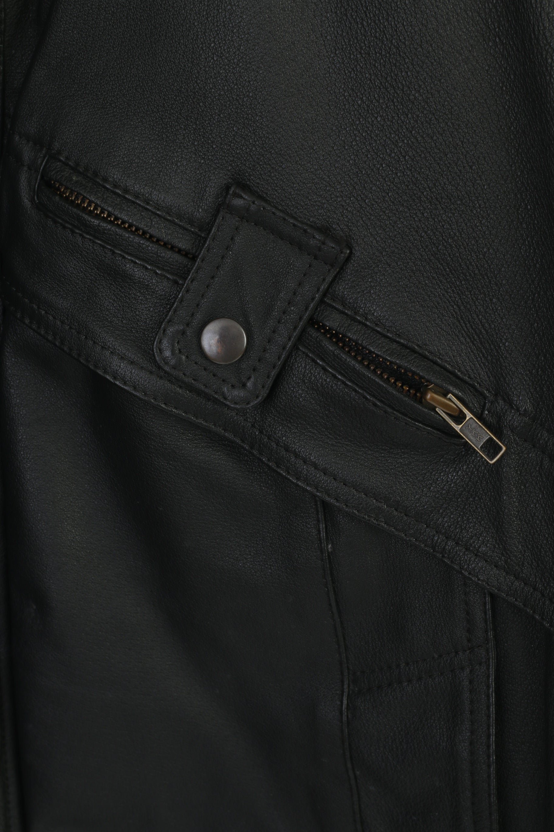 C&amp;A Hommes 52 L Blouson Bomber En Cuir Noir Vintage Zippé Classique Biker Épaulettes Haut