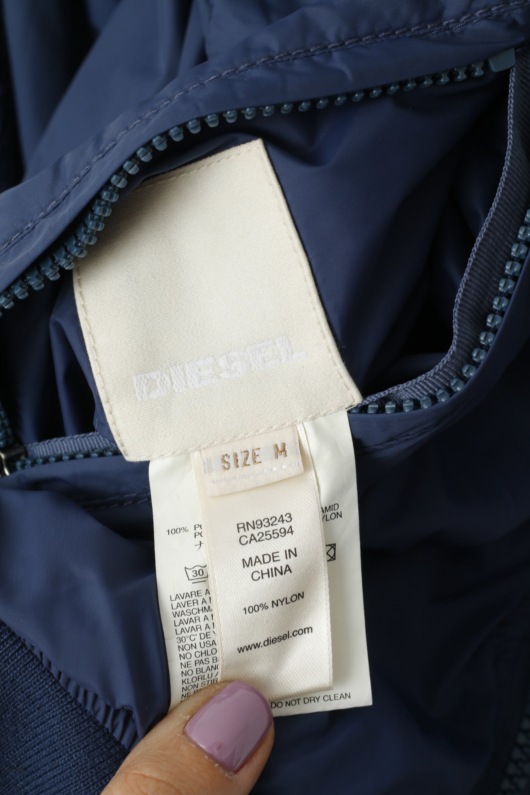 Diesel Men M (S) Jacket Navy Red Double-Sided Light Nylon Waterproof Zip Up Top