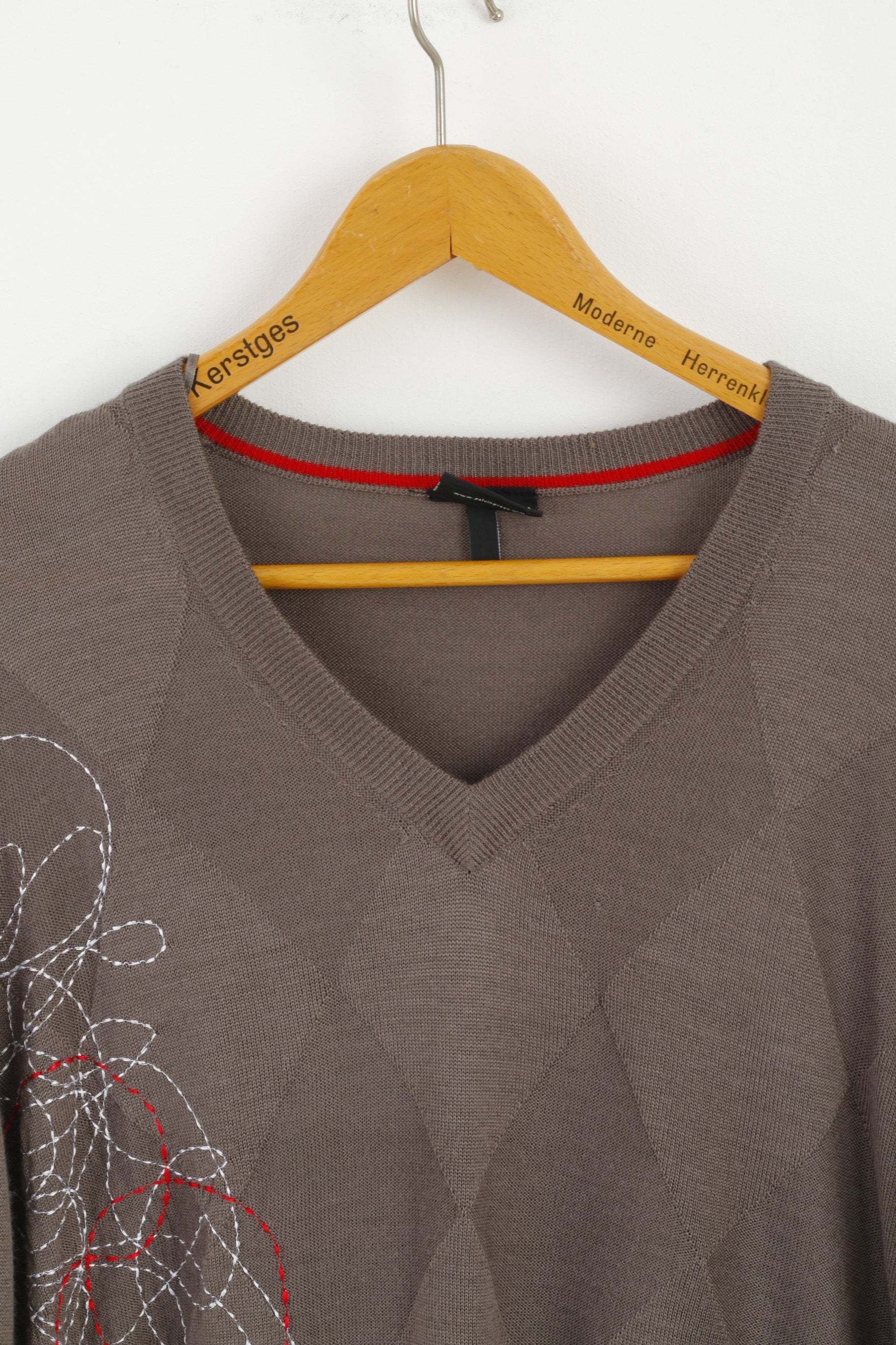 Galvin Green Men M Jumper Golf Brown V Neck Wool Emroidered Light Sweater