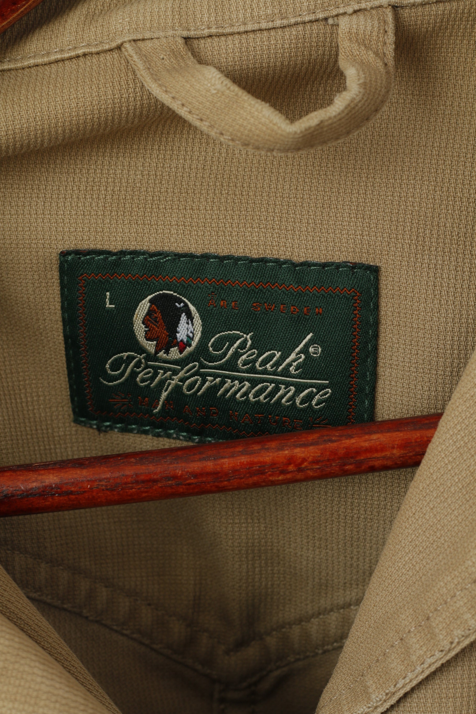 Peak Performance Women L Jacket Beige Denim Coton Boutonné Classique Top