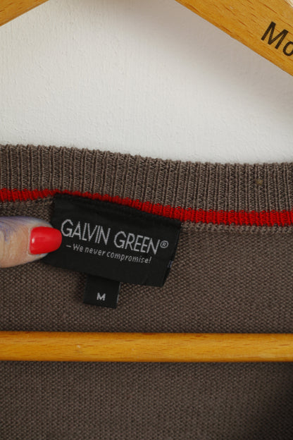 Galvin Green Men M Jumper Golf Brown V Neck Wool Emroidered Light Sweater
