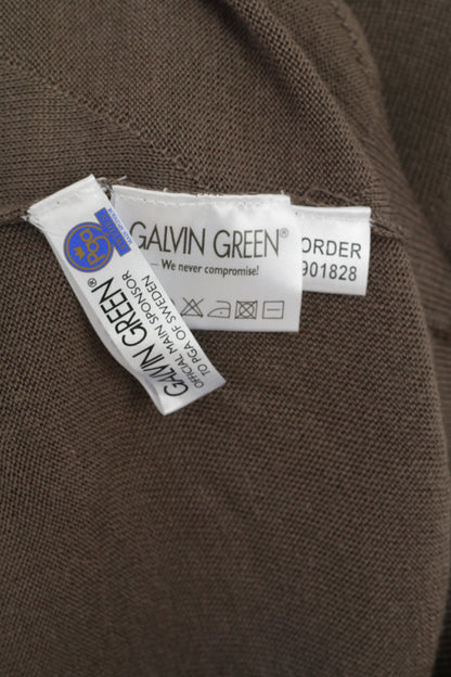 Galvin Green Men M Jumper Golf Brown V Neck Wool Emroidered Light Sweater