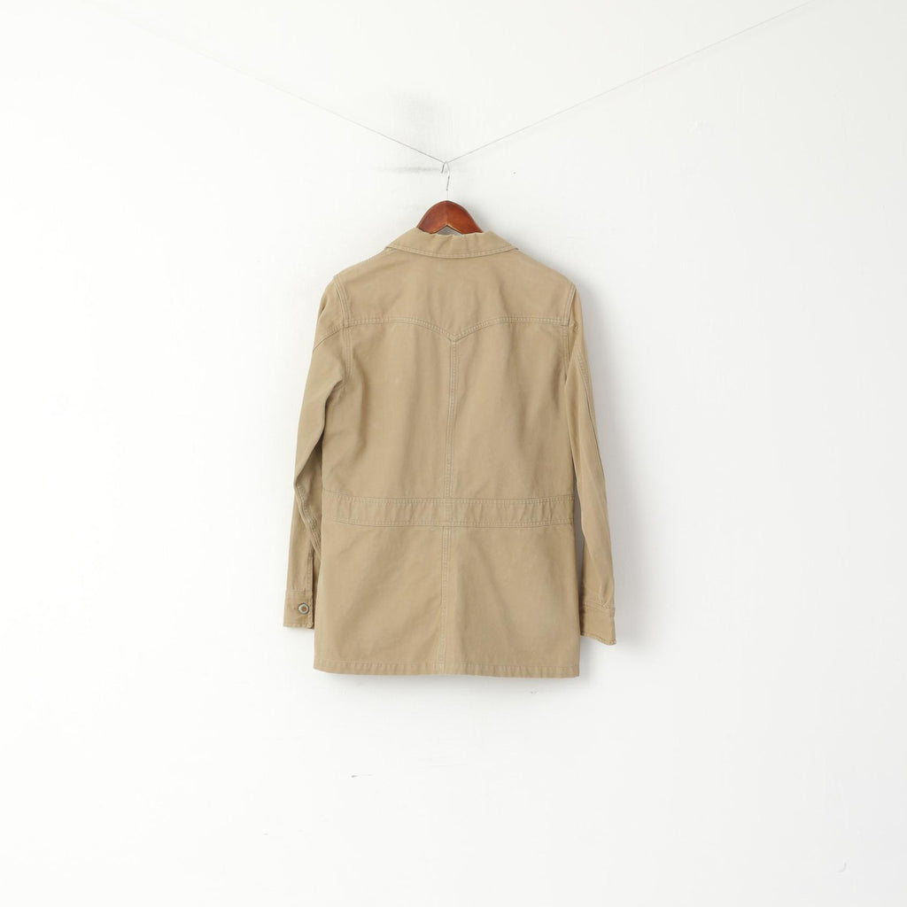 Peak Performance Women L Jacket Beige Denim Coton Boutonné Classique Top