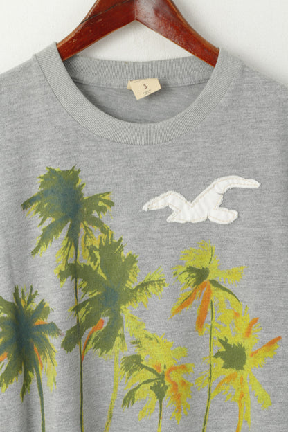 Hollister Hommes S T-shirt Gris Coton Graphique Cali Est La Vie Palms Haut Ajusté