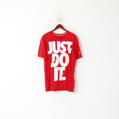 Nike Men L  T- Shirt Red Cotton Just Do It Manchester United Graphic Top