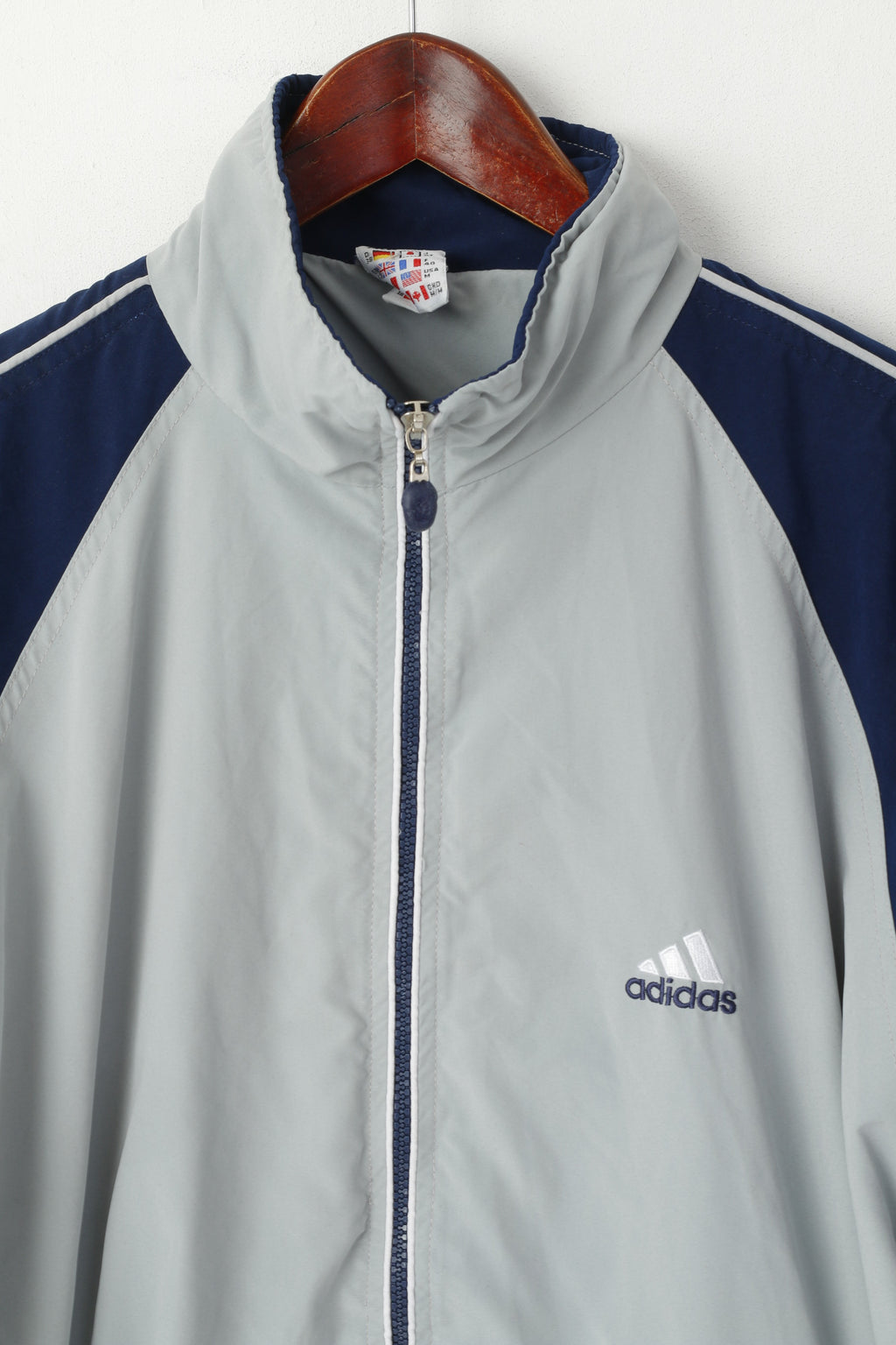 Adidas Femmes 12 M Veste Gris Vintage Nylon Full Zipper Activewear Track Top