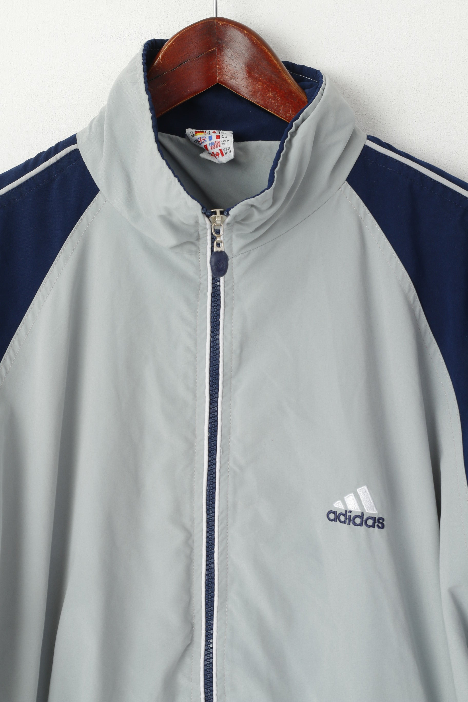 Adidas Femmes 12 M Veste Gris Vintage Nylon Full Zipper Activewear Track Top