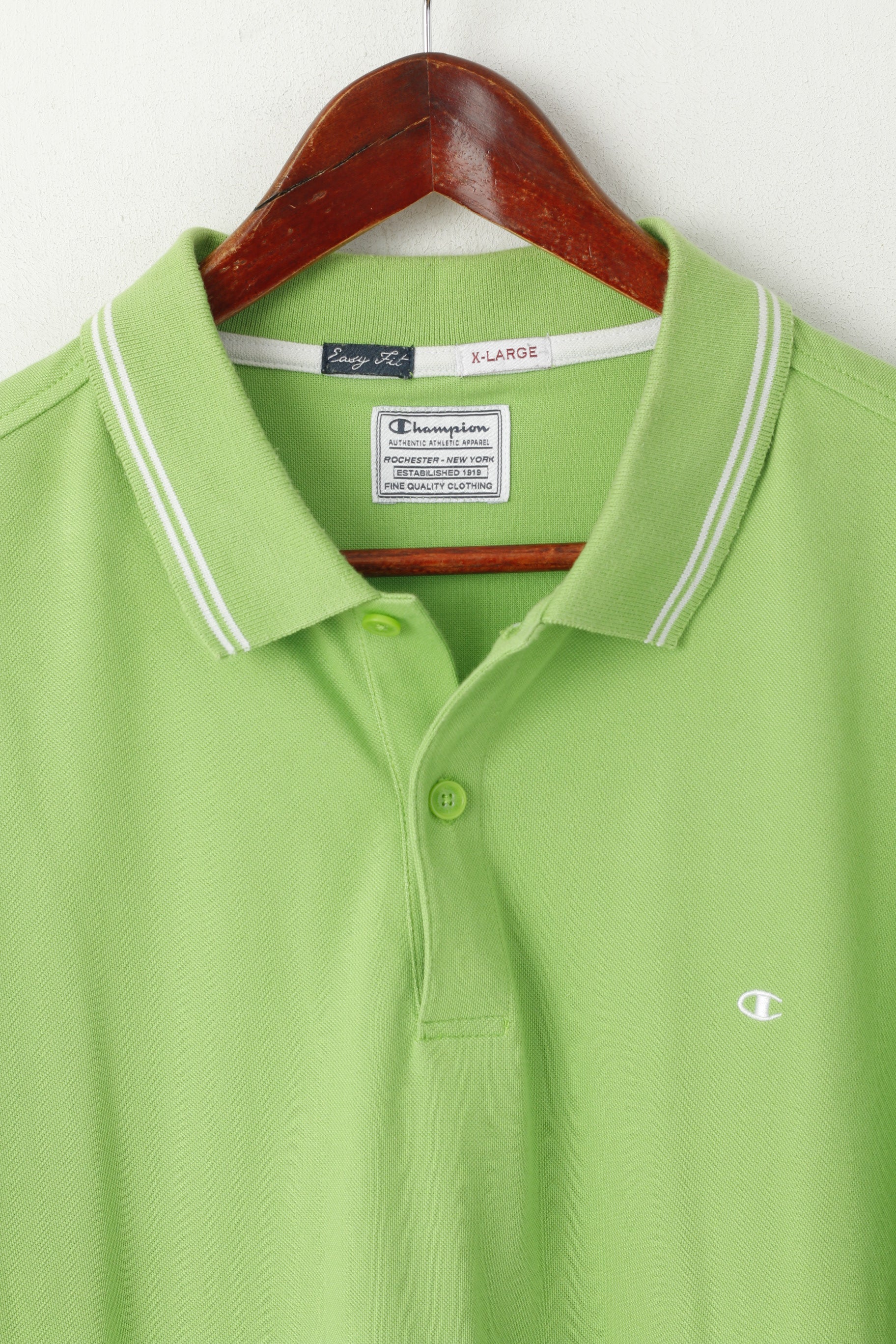 Champion Hommes XL Polo Vert Coton Easy Fit Manches Courtes Haut Classique