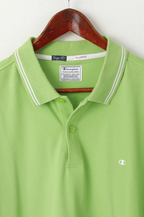 Champion Men XL Polo Shirt Green Cotton Easy Fit Short Sleeve Classic Top