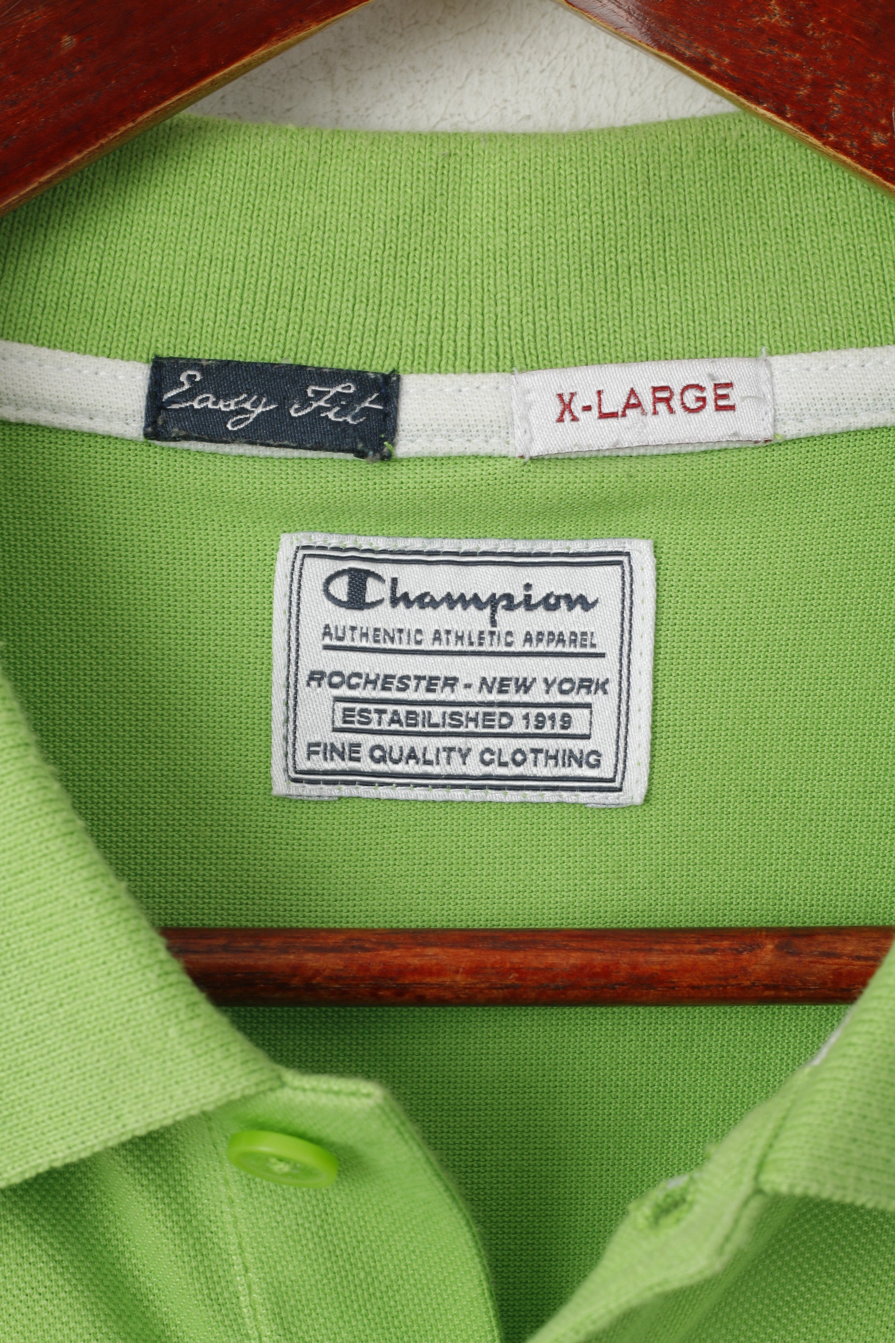 Champion Hommes XL Polo Vert Coton Easy Fit Manches Courtes Haut Classique