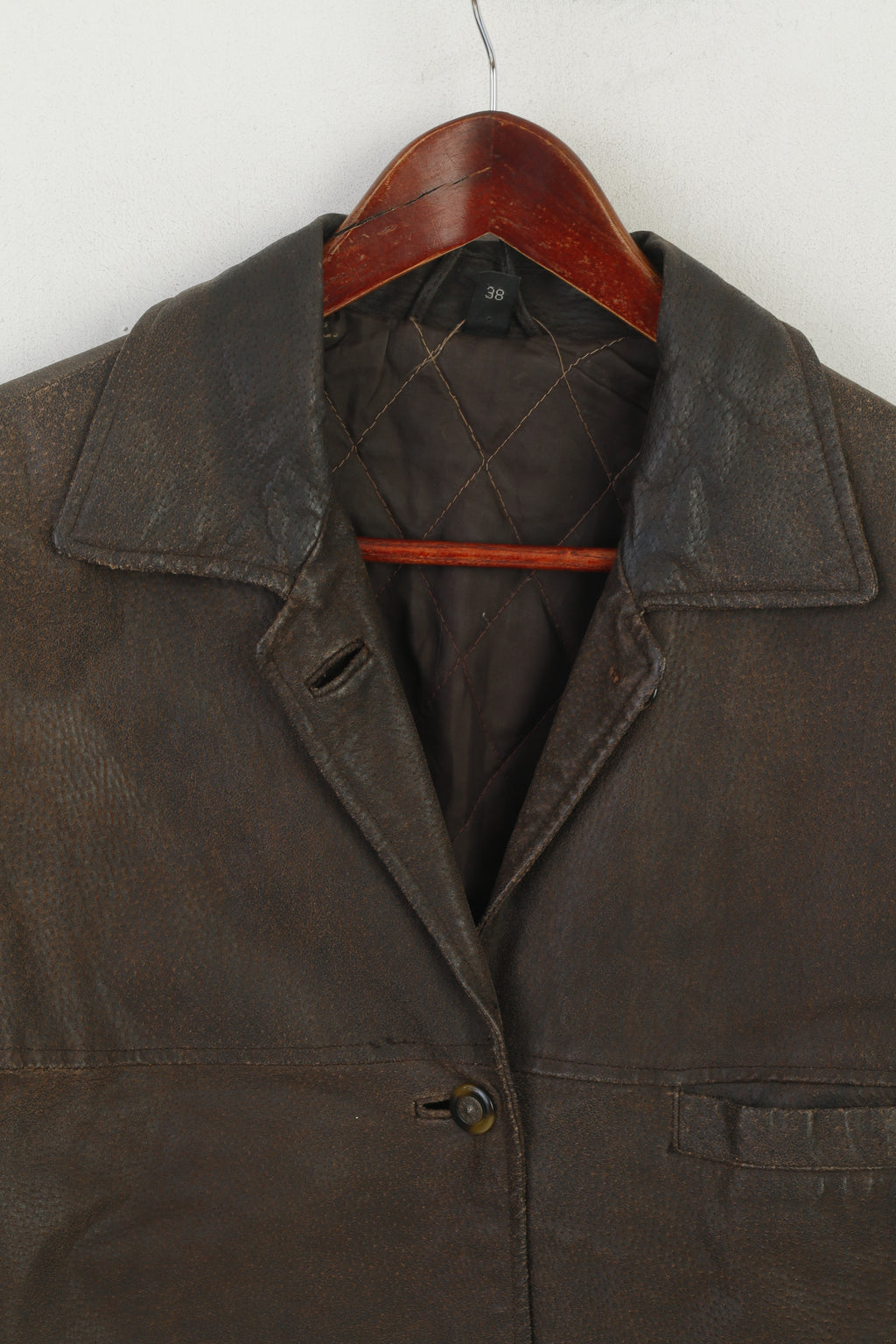 Front Line Women 38 12 M Leather Jacket Brown Vintage Shoulder Pads Retro Top