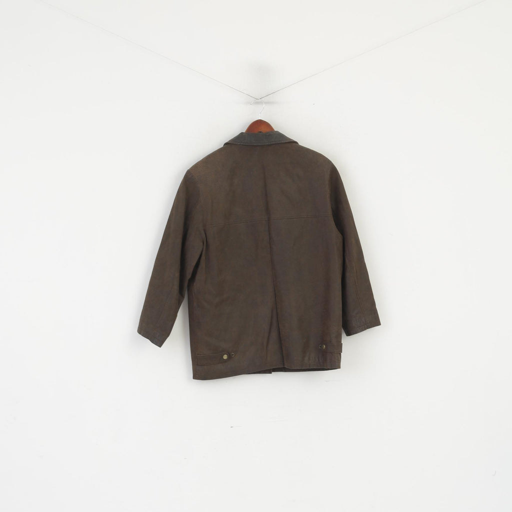 Front Line Women 38 12 M Leather Jacket Brown Vintage Shoulder Pads Retro Top