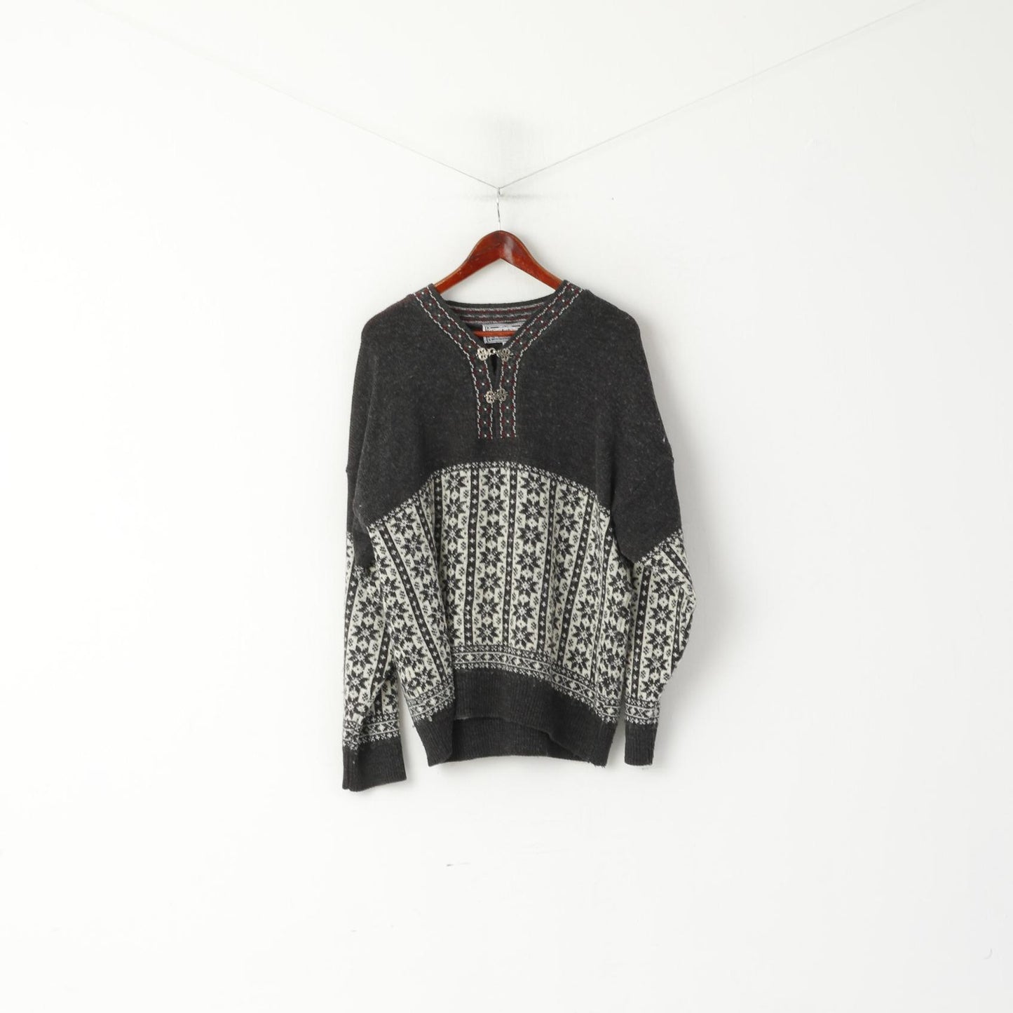 Broadway Men M Jumper Gray Wool Nordic Design Tyrol Vintage Sweater
