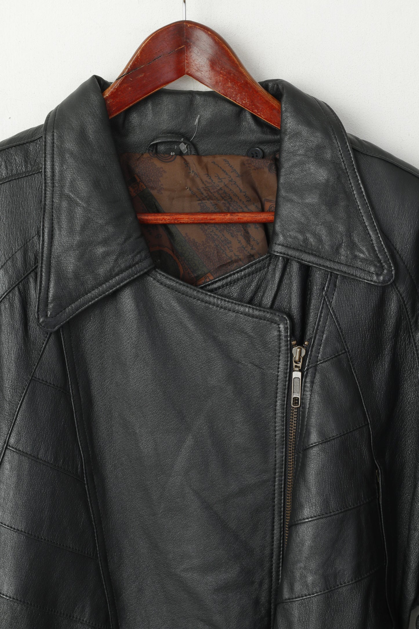 C&A Women 40 L Jacket Black Leather Raglan Sleeve Ramones Biker Belted Top