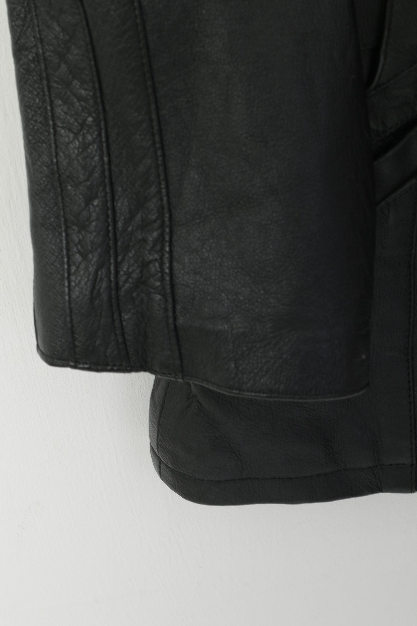 C&A Women 40 L Jacket Black Leather Raglan Sleeve Ramones Biker Belted Top