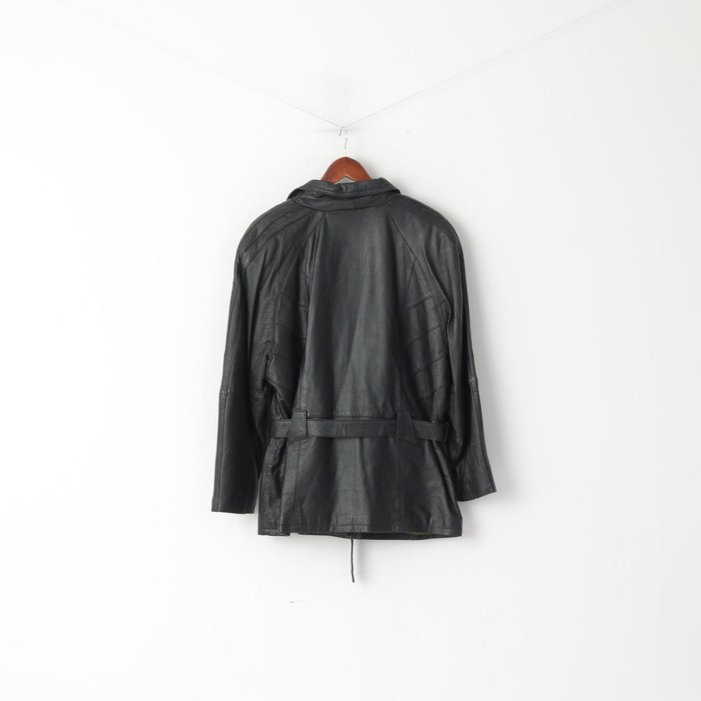 C&A Women 40 L Jacket Black Leather Raglan Sleeve Ramones Biker Belted Top