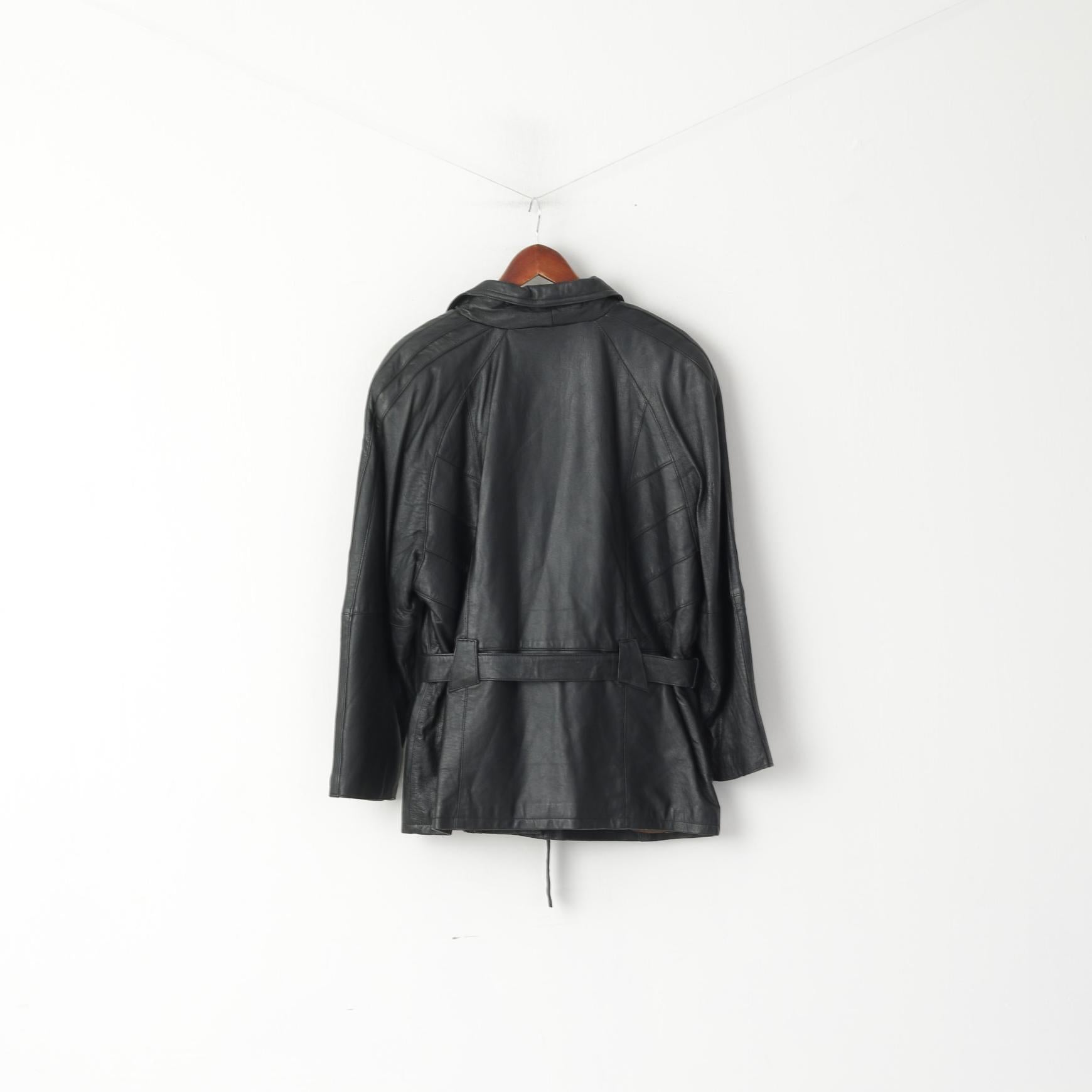 C&A Women 40 L Jacket Black Leather Raglan Sleeve Ramones Biker Belted Top