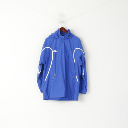 Canterbury Of New Zealand Men L Pullover Jacket Blue Hooded Nylon Zip Neck Sport Top