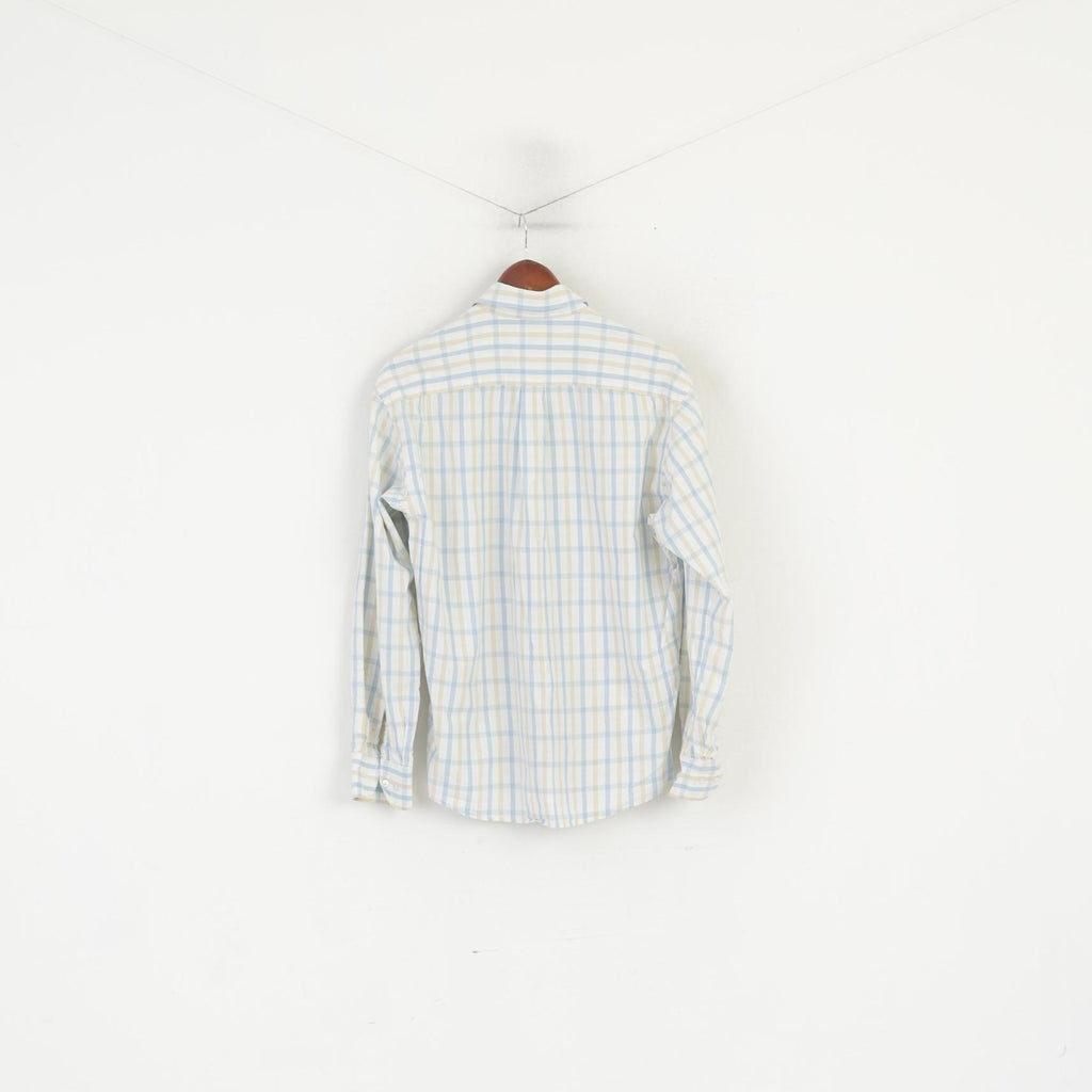 Sergio Tacchini Men L Casual Shirt Cream Cotton Check Milano Long Sleeve Top