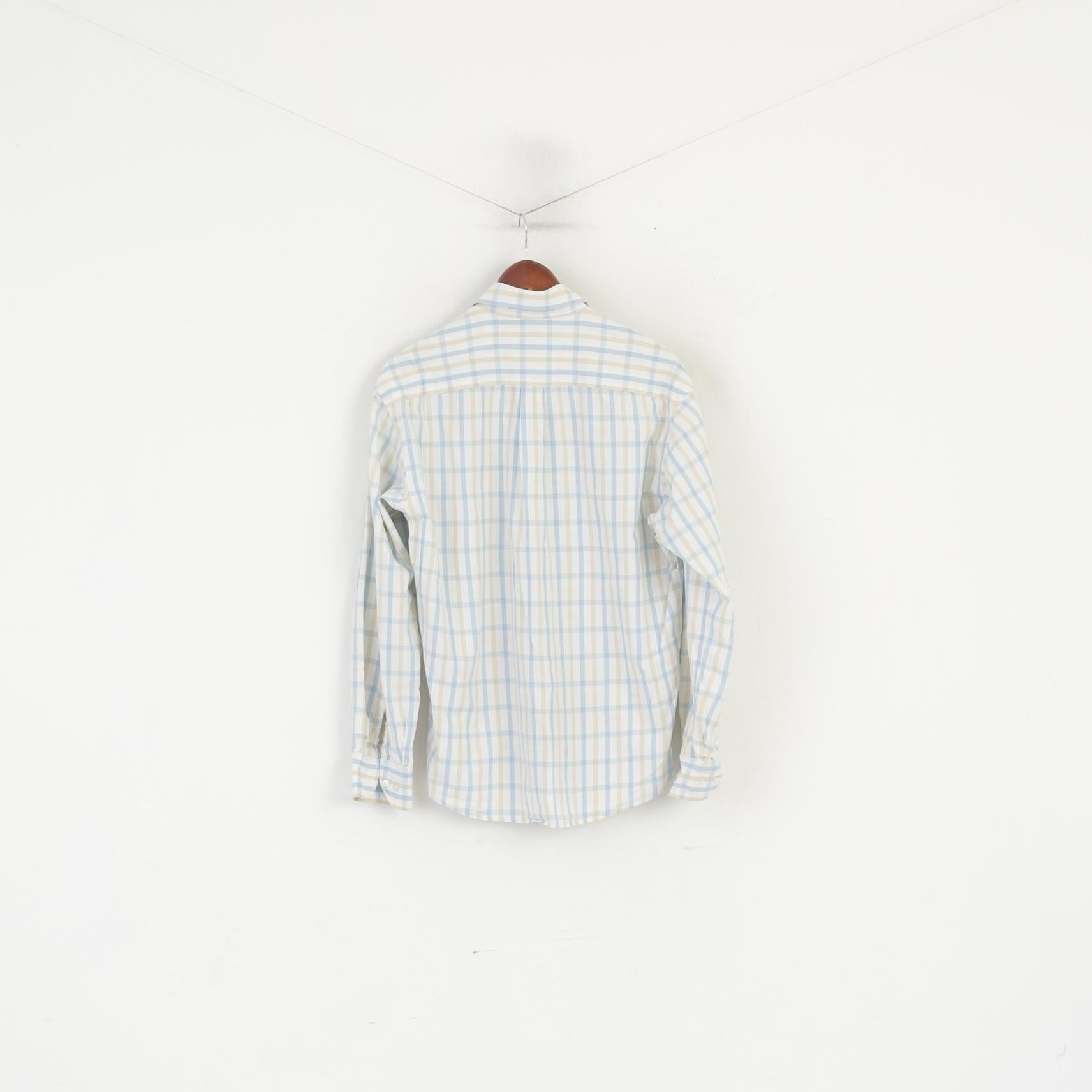 Sergio Tacchini Men L Casual Shirt Cream Cotton Check Milano Long Sleeve Top