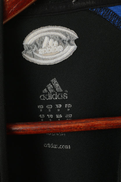 Adidas Men M Shirt Black Vintage Sportswear 3 Stripe Buttoned Neck Short Sleeve Top