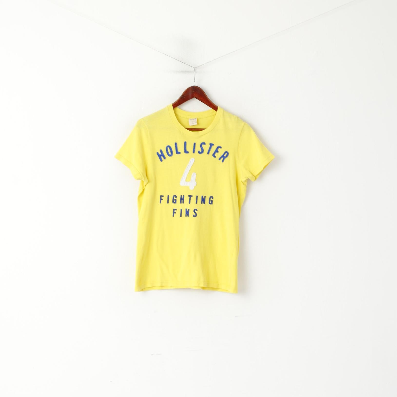 Hollister Men S Shirt Yellow Cotton Crew Neck Fighting Fins #4 Summer Top