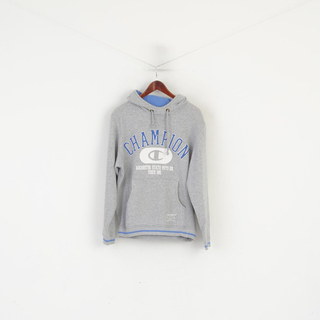 Champion Men M Sweatshirt Grey Cotton Vintage Kangaroo Pocket Hoodie Top
