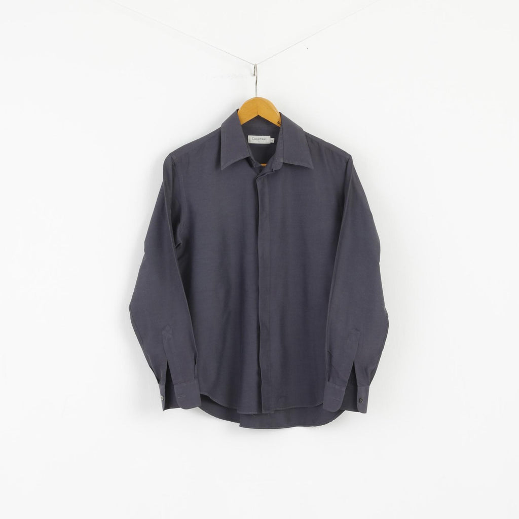 Calvin Klein Uomo 33 M Camicia casual Top a maniche lunghe in morbido cotone grigio scuro