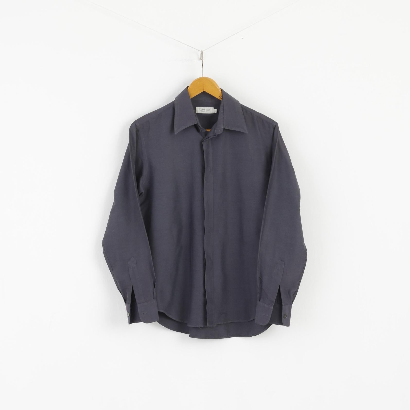 Calvin Klein Uomo 33 M Camicia casual Top a maniche lunghe in morbido cotone grigio scuro